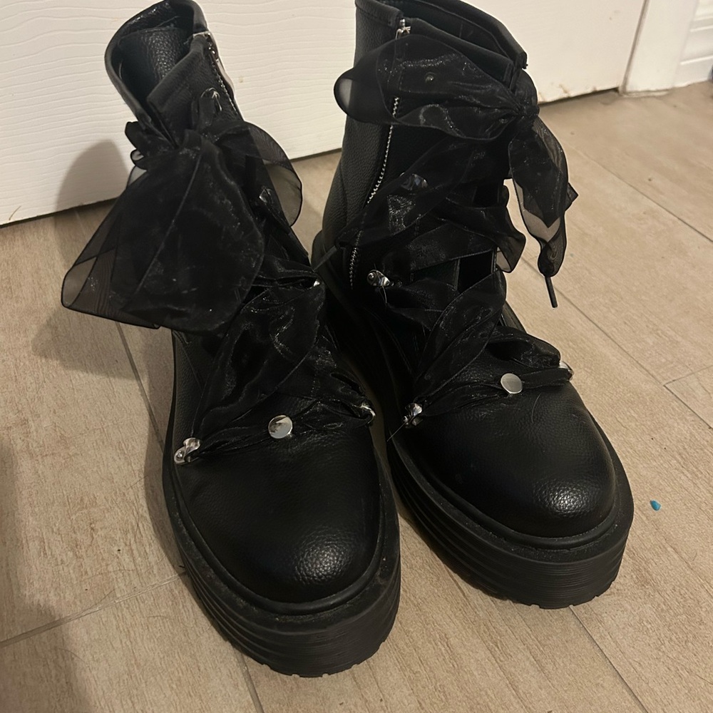 Black Lace-Up Platform Ankle Boots